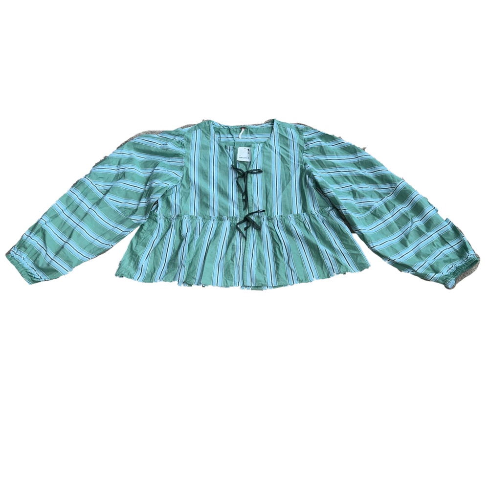 Free People Striped Brunch Babe Top, White Spruce Combo, Medium, NWT - Picture 13 of 15